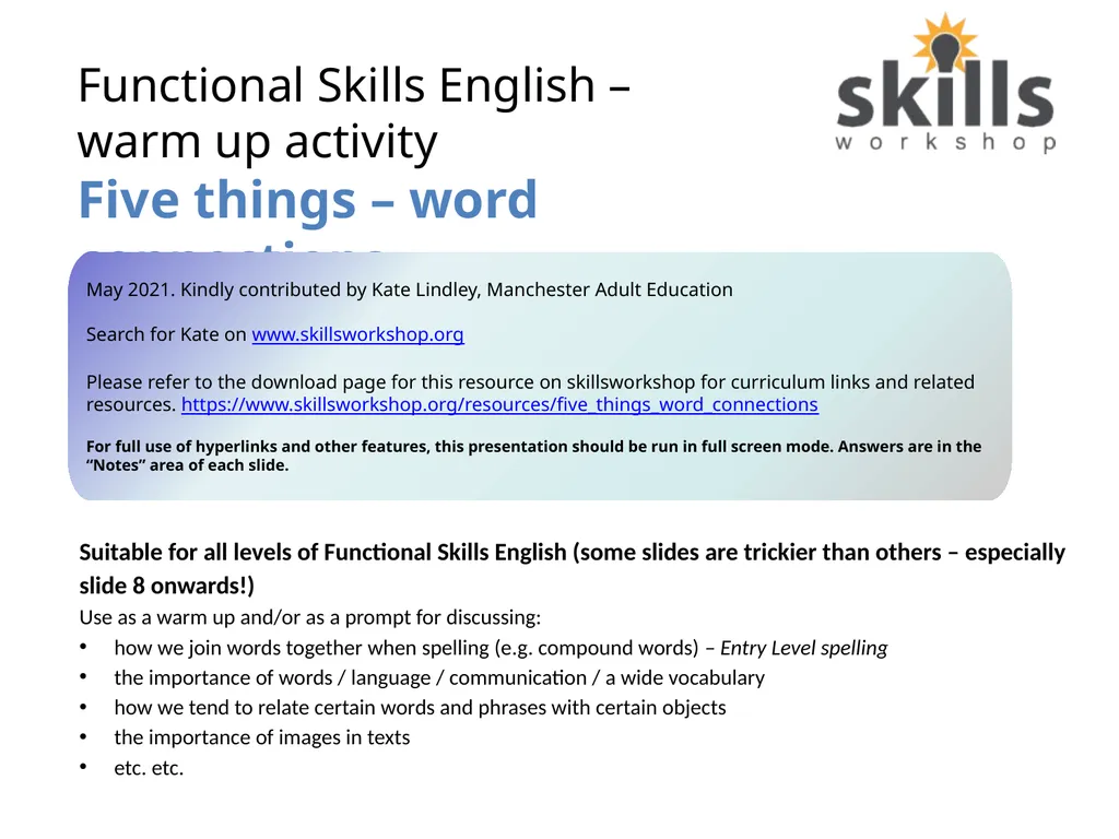 Functional Skills English – warm up activity Five - slide 1 of 13