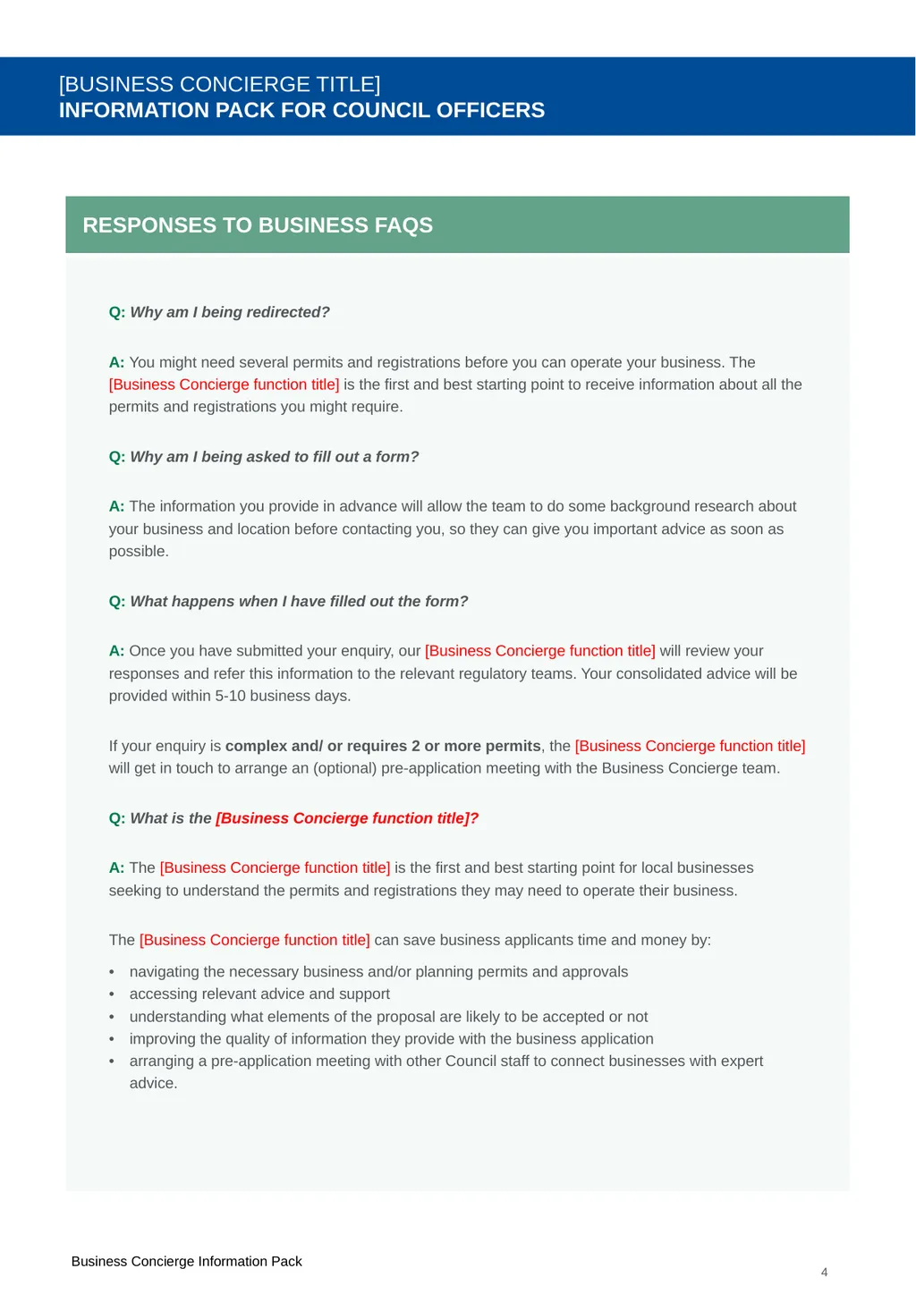 Business Concierge Information Pack Council User - slide 4 of 6