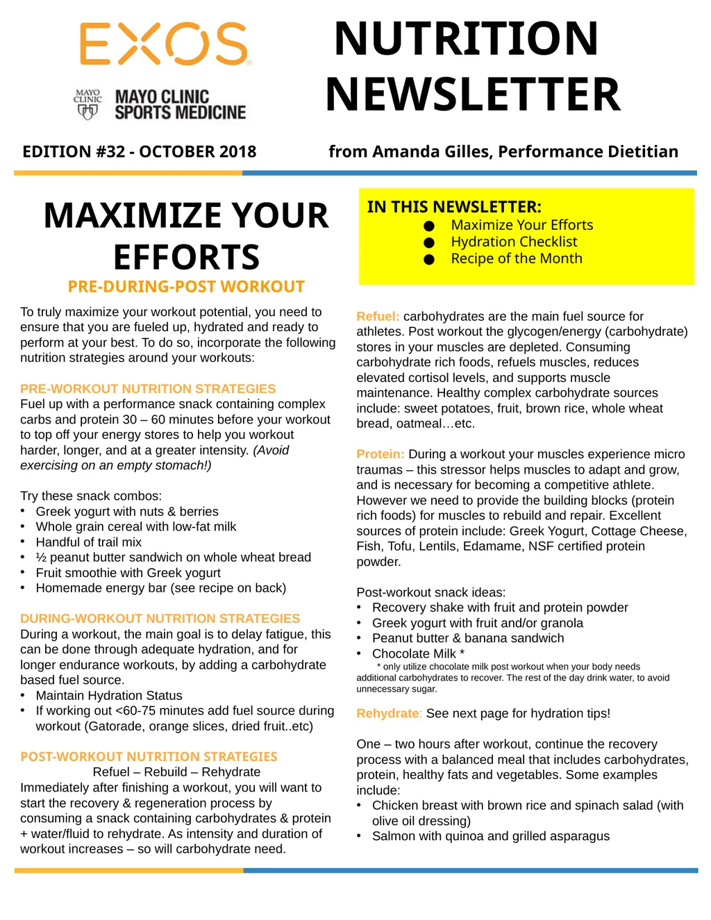 NUTRITION NEWSLETTER IN THIS NEWSLETTER: Maximize
