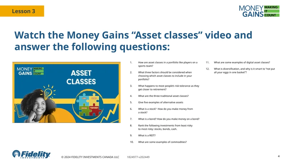 Asset classes 1 You will Learn about and identify - slide 4 of 14