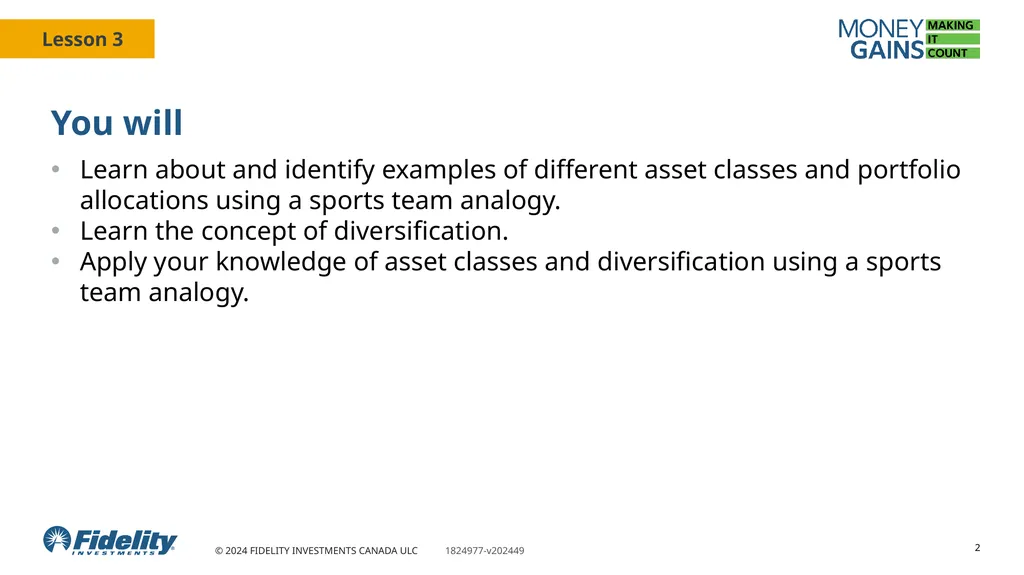 Asset classes 1 You will Learn about and identify - slide 2 of 14