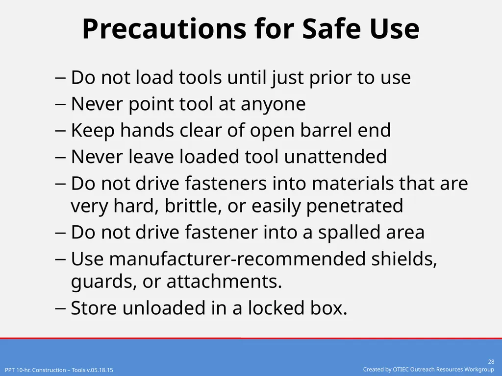 Tools – Hand and Power 10-Hour Construction - slide 28 of 38