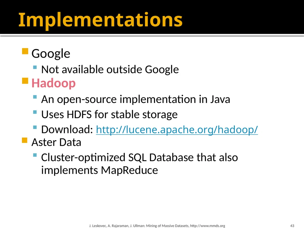 Map-Reduce and the New Software Stack Mining of - slide 43 of 48