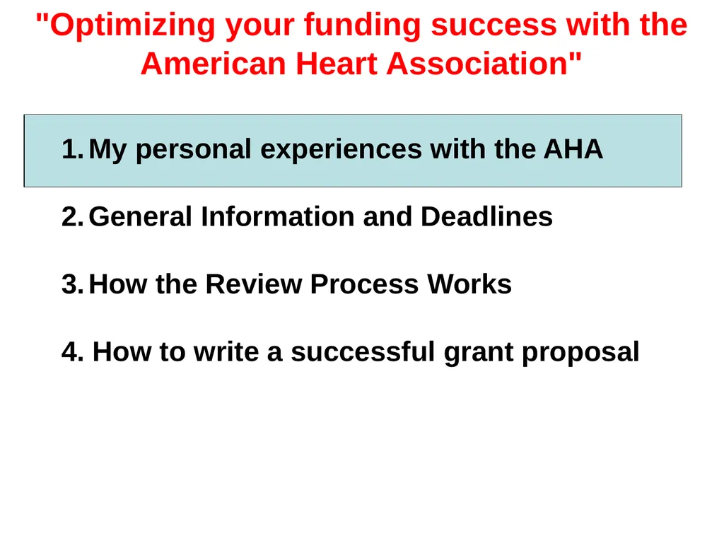 2020 AHA Fellowship Grant Writing Workshop Dr. - slide 2 of 35
