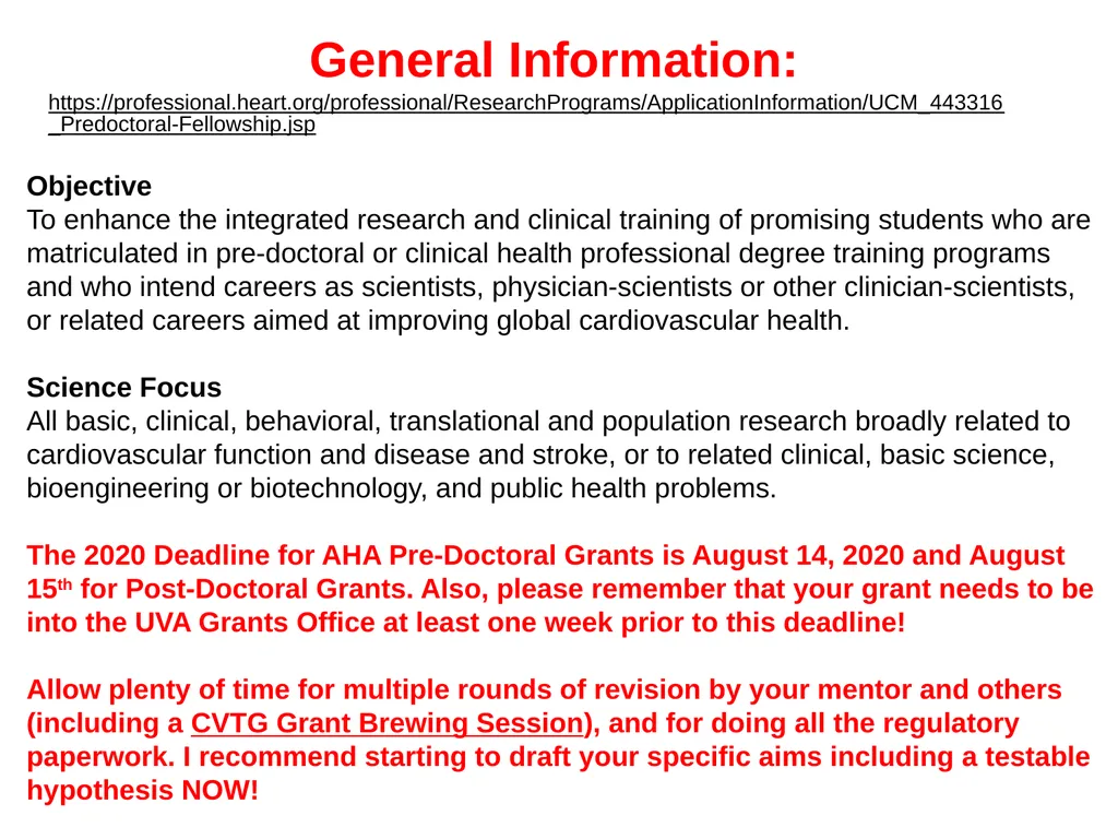 2020 AHA Fellowship Grant Writing Workshop Dr. - slide 6 of 35