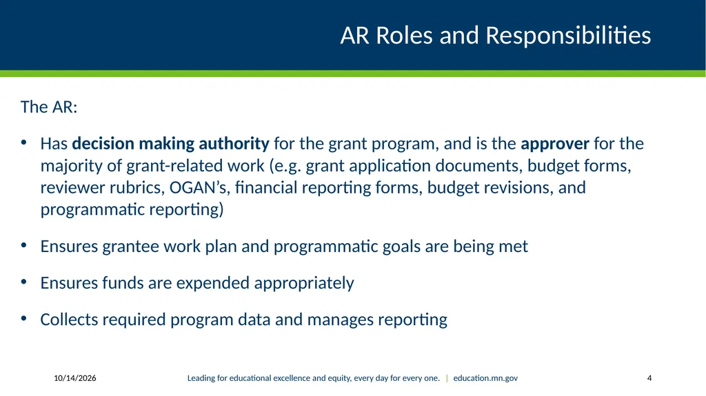 Authorized Representative Role - Grants Management - slide 4 of 28