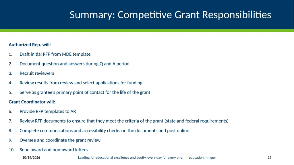 Authorized Representative Role - Grants Management - slide 19 of 28