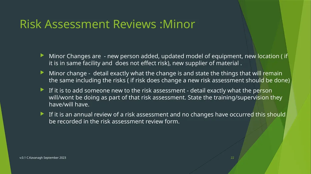 CBE Risk Assessment Induction Training v.0.1 - slide 22 of 30