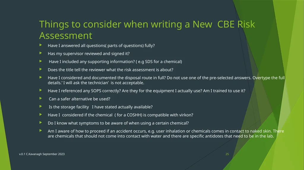 CBE Risk Assessment Induction Training v.0.1 - slide 25 of 30