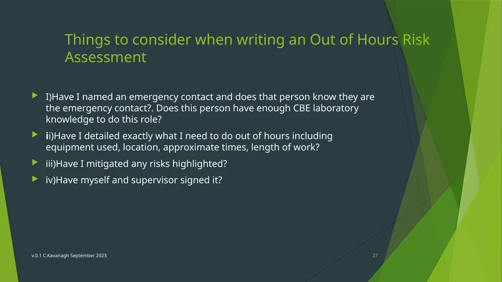 CBE Risk Assessment Induction Training v.0.1 - slide 27 of 30
