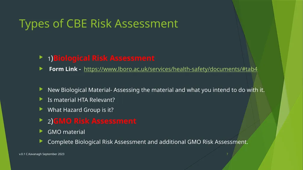 CBE Risk Assessment Induction Training v.0.1 - slide 7 of 30