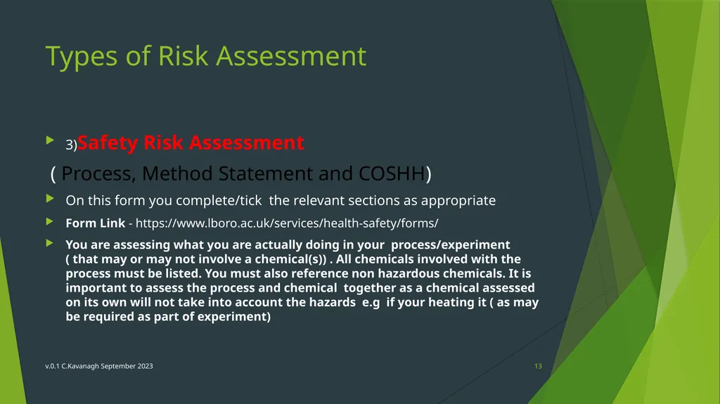 CBE Risk Assessment Induction Training v.0.1 - slide 13 of 30
