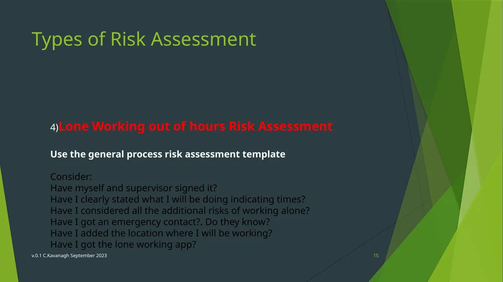 CBE Risk Assessment Induction Training v.0.1 - slide 15 of 30