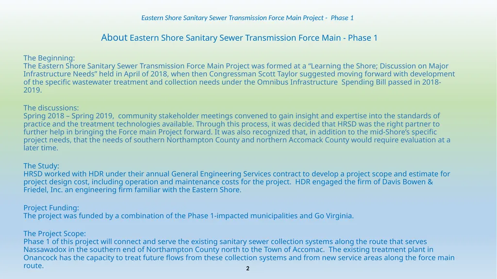 Eastern Shore Sanitary Sewer Transmission Force - slide 2 of 19