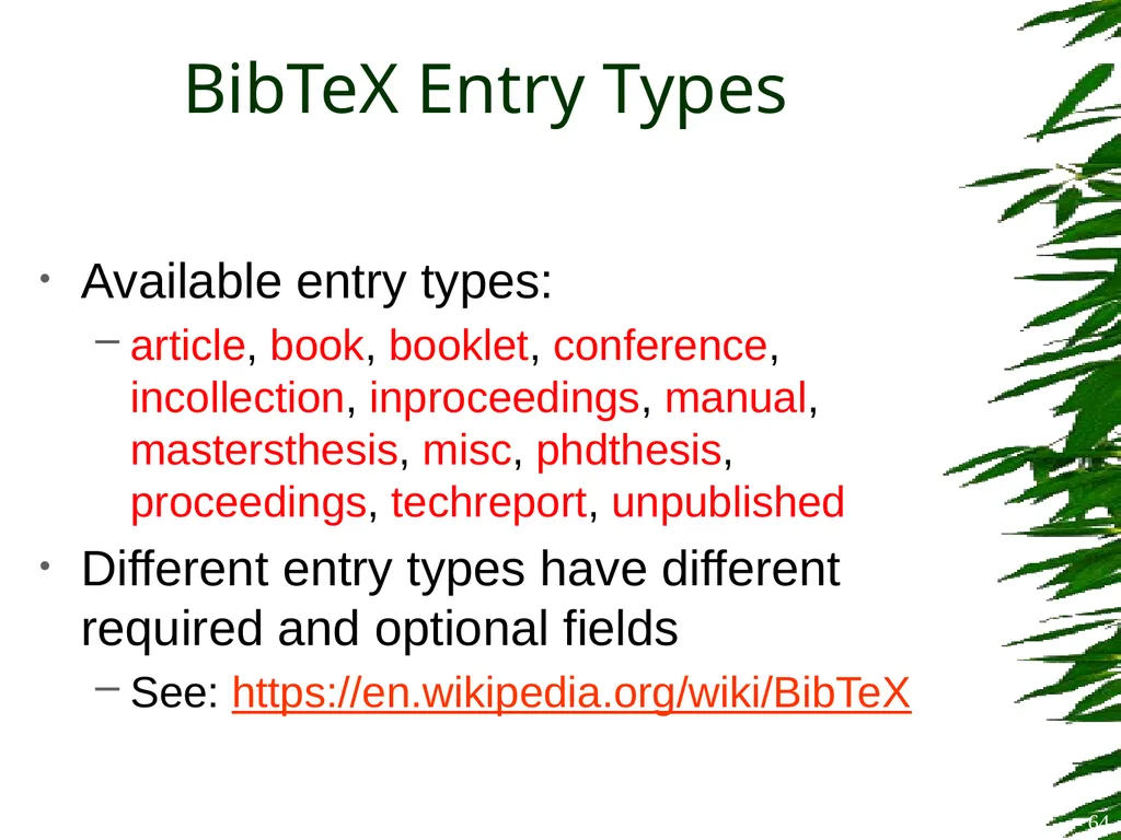 Improving Postgraduate Learning LaTeX Advanced – - slide 64 of 72