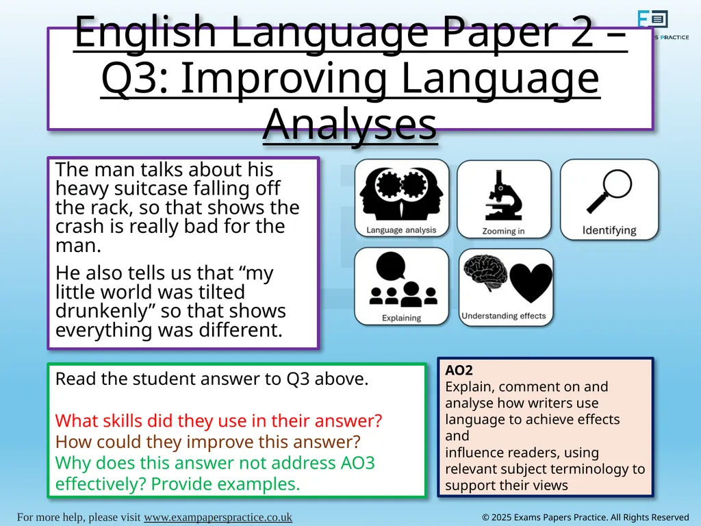 English Language Paper 2 – Q3: Improving Language - slide 1 of 18