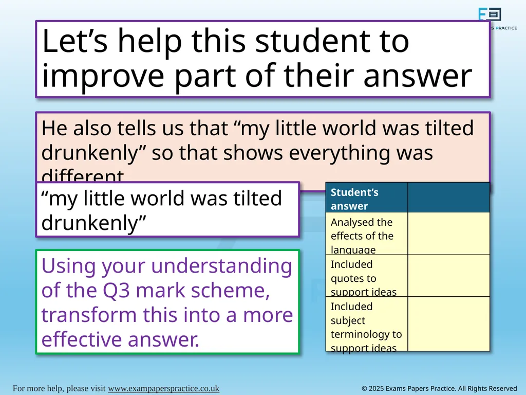English Language Paper 2 – Q3: Improving Language - slide 7 of 18