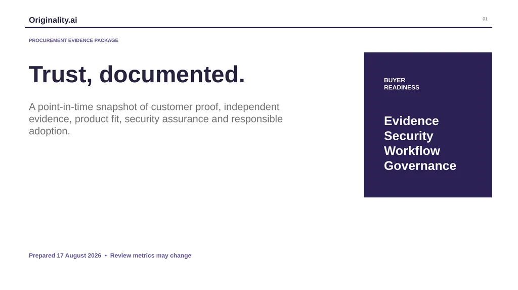 Originality.ai PROCUREMENT EVIDENCE PACKAGE 01 - slide 1 of 7