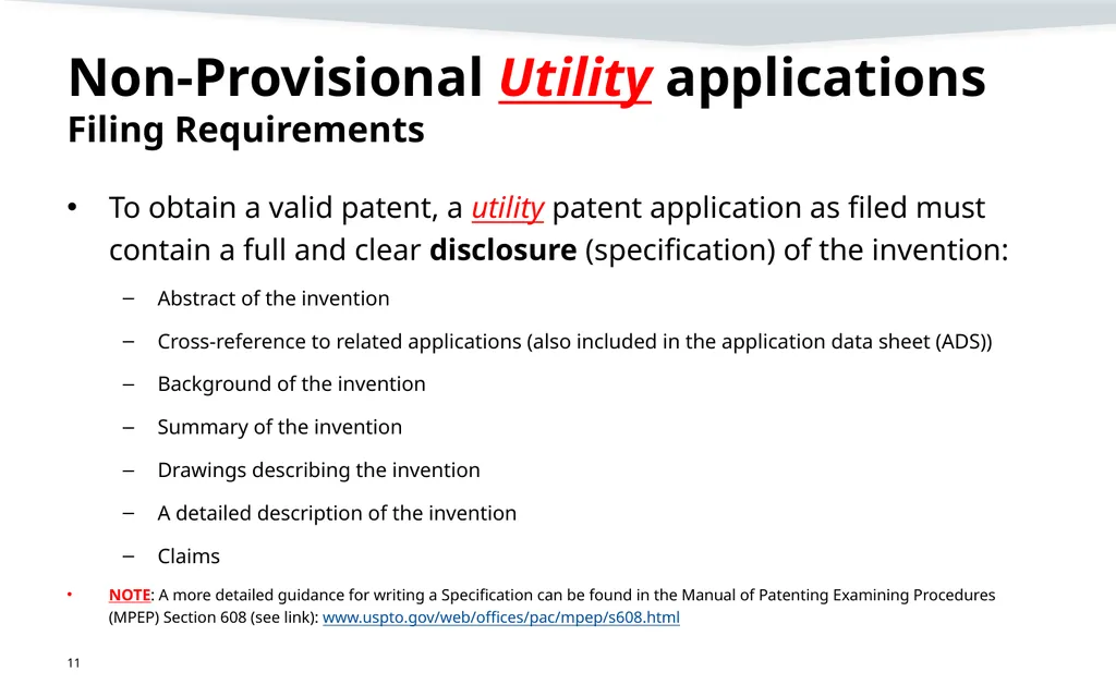 Filing a Non-Provisional Application Demystifying - slide 11 of 22