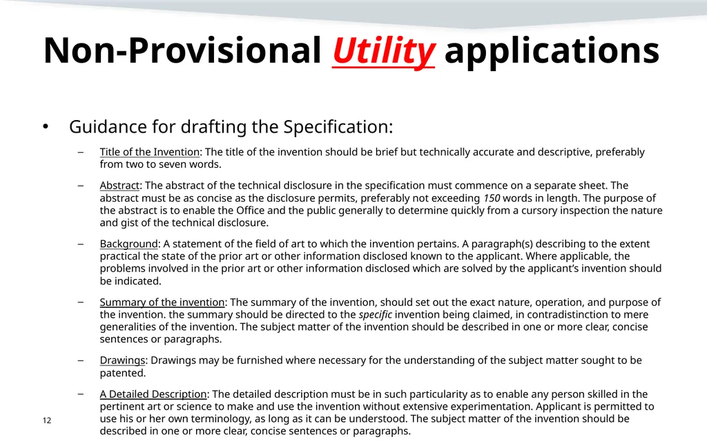 Filing a Non-Provisional Application Demystifying - slide 12 of 22