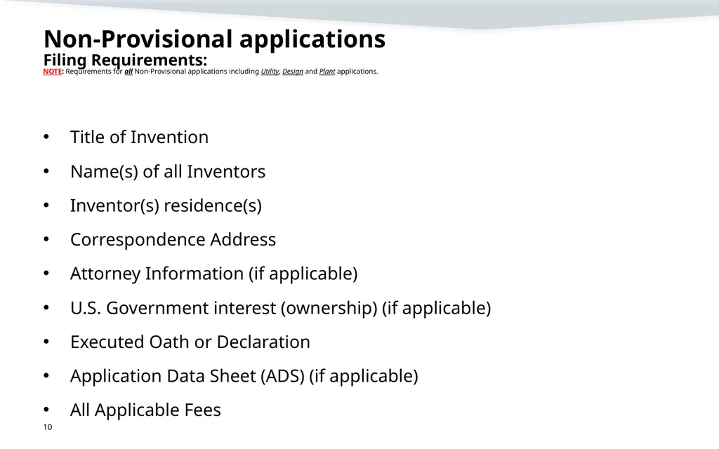 Filing a Non-Provisional Application Demystifying - slide 10 of 22