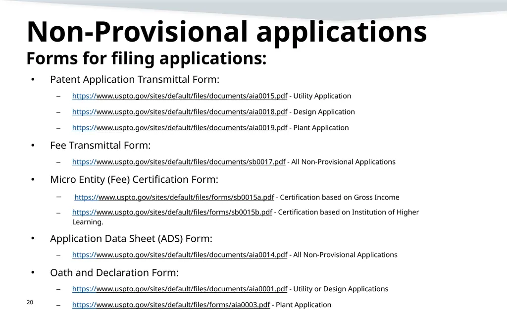 Filing a Non-Provisional Application Demystifying - slide 20 of 22