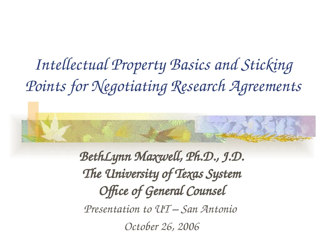 Intellectual Property Basics and Sticking Points - slide 1 of 56
