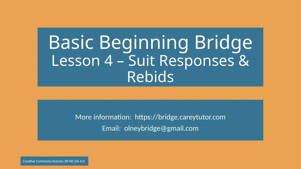 Basic Beginning Bridge Lesson 4 – Suit Responses & - slide 1 of 18