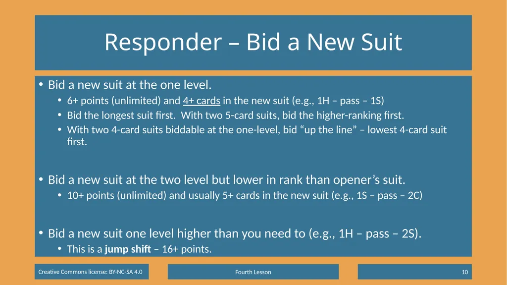 Basic Beginning Bridge Lesson 4 – Suit Responses & - slide 10 of 18
