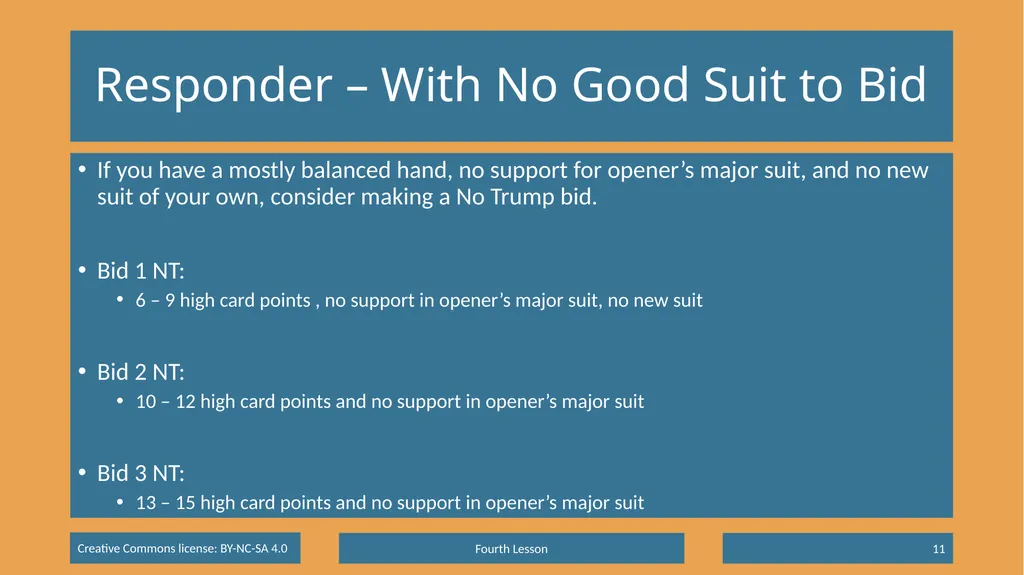 Basic Beginning Bridge Lesson 4 – Suit Responses & - slide 11 of 18