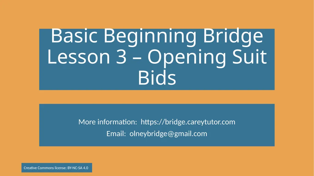 Basic Beginning Bridge Lesson 3 – Opening Suit - slide 1 of 13