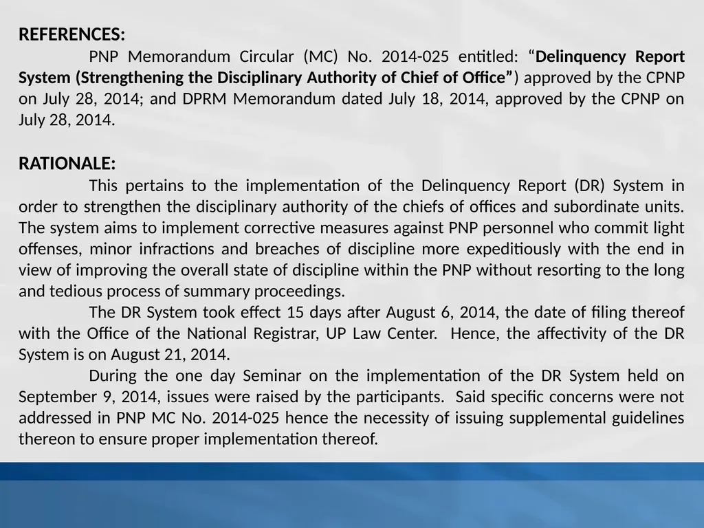 SUPPLEMENTAL GUIDELINES ON THE DELINQUENCY REPORT - slide 2 of 26