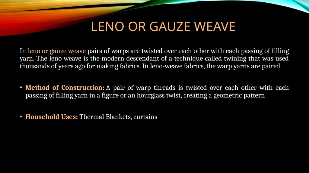 DIFFERENT Types OF WEAVES Subject : Basic Textiles - slide 14 of 18