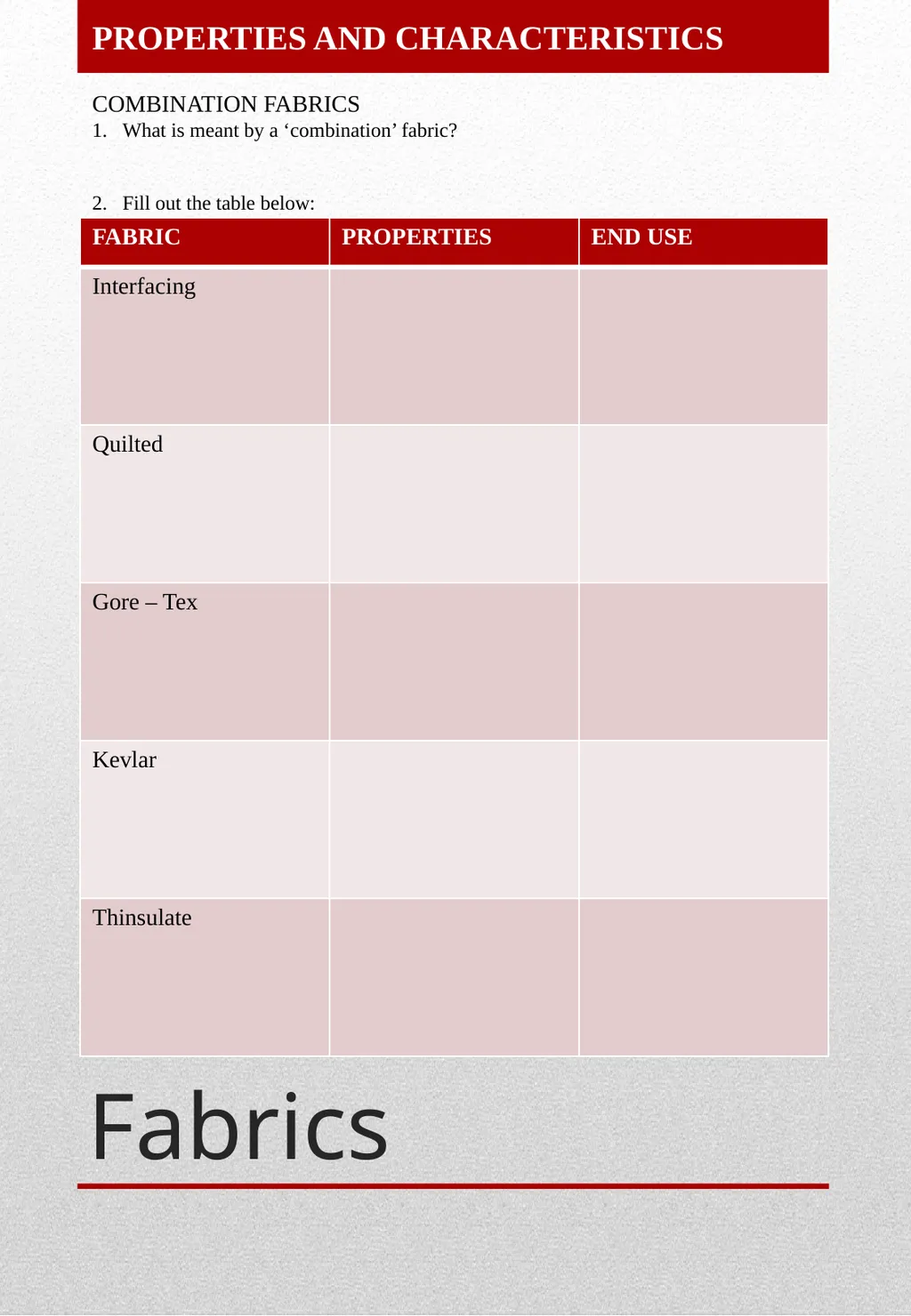 GCSE Textiles Technology THEORY BOOKLET Name: - slide 10 of 23