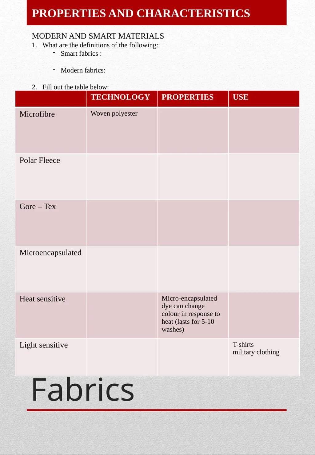 GCSE Textiles Technology THEORY BOOKLET Name: - slide 9 of 23