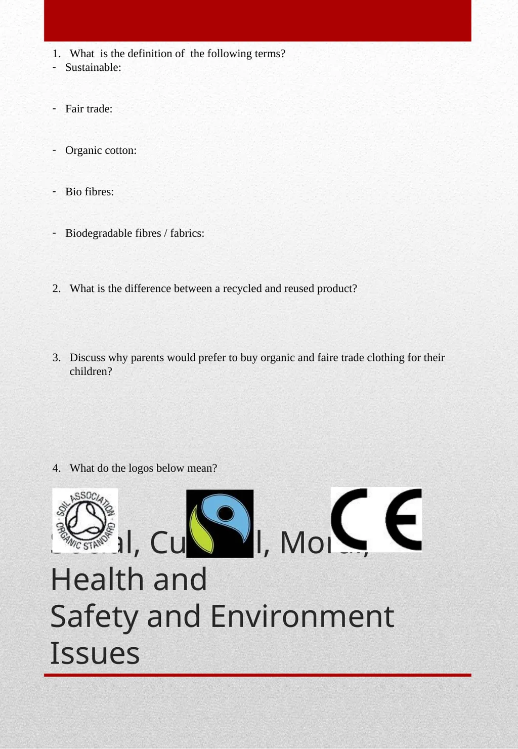 GCSE Textiles Technology THEORY BOOKLET Name: - slide 18 of 23