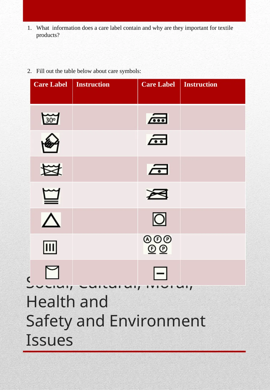 GCSE Textiles Technology THEORY BOOKLET Name: - slide 19 of 23