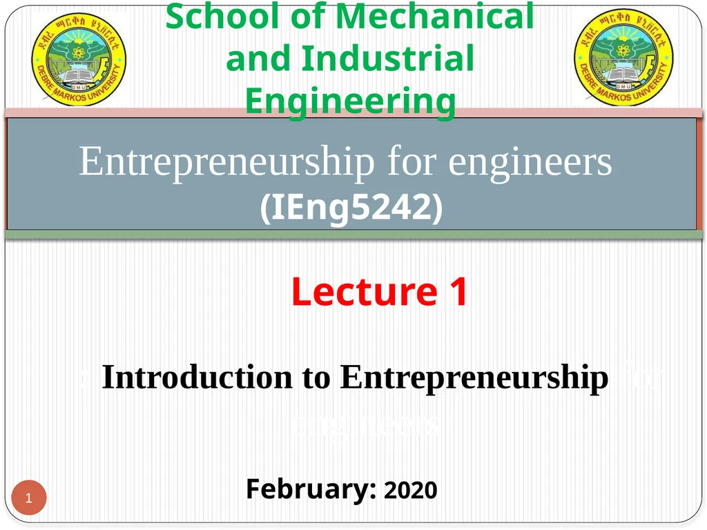 : Introduction to Entrepreneurship for engineers 1 - slide 1 of 43