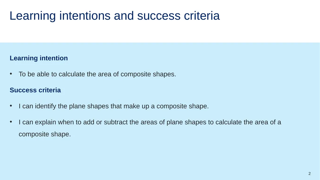 Composite area Mathematics Standard – Stage 6 - slide 2 of 11