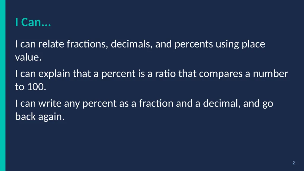 % Percent Power! Fractions, Decimals & Percents - slide 2 of 23