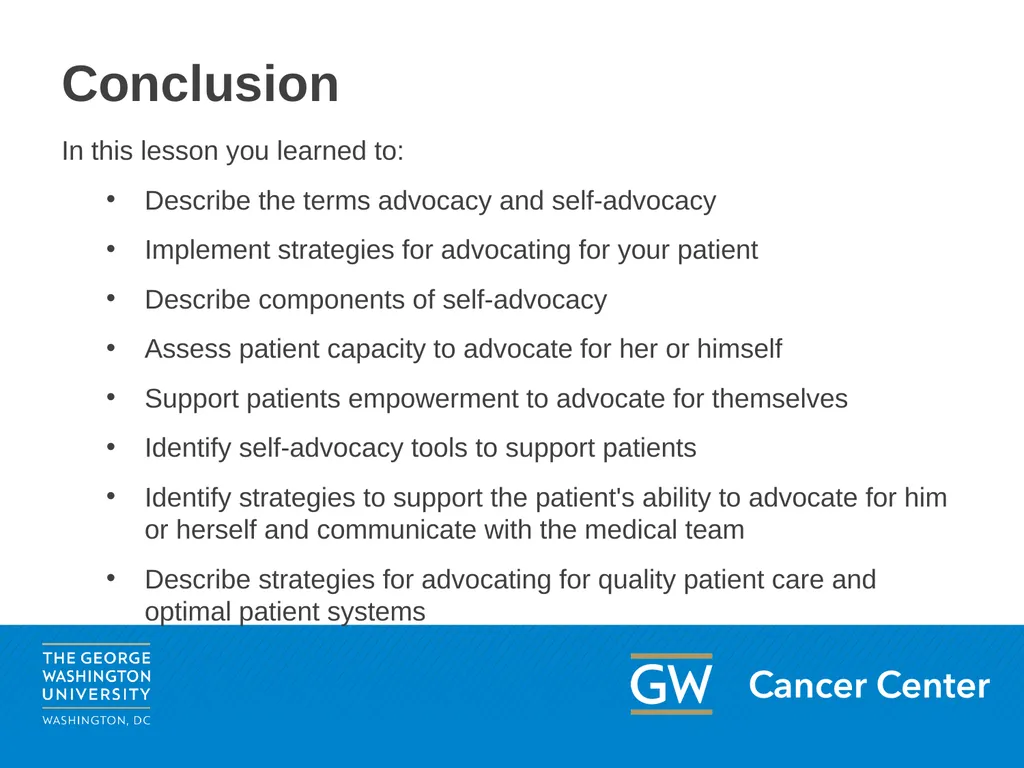 Lesson 2: Patient Advocacy Module 5: Enhancing - slide 35 of 37