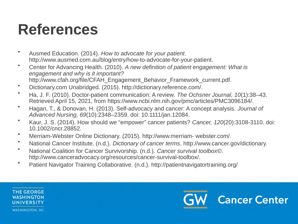 Lesson 2: Patient Advocacy Module 5: Enhancing - slide 36 of 37