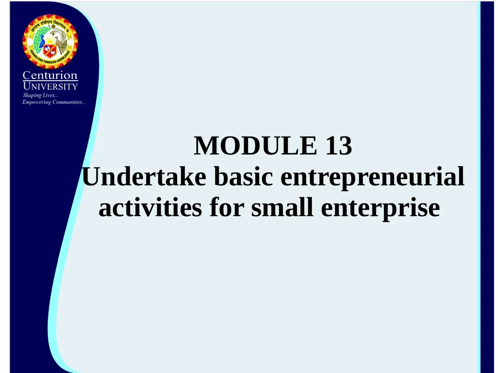 MODULE 13 Undertake basic entrepreneurial - slide 1 of 8