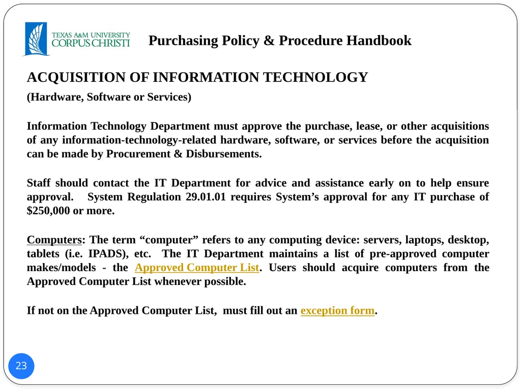 POLICY AND PROCEDURES HANDBOOK TEXAS A&M - slide 23 of 65