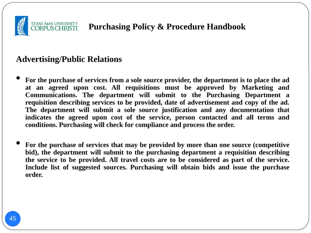 POLICY AND PROCEDURES HANDBOOK TEXAS A&M - slide 45 of 65