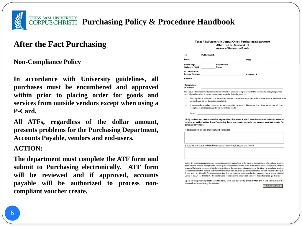 POLICY AND PROCEDURES HANDBOOK TEXAS A&M - slide 6 of 65