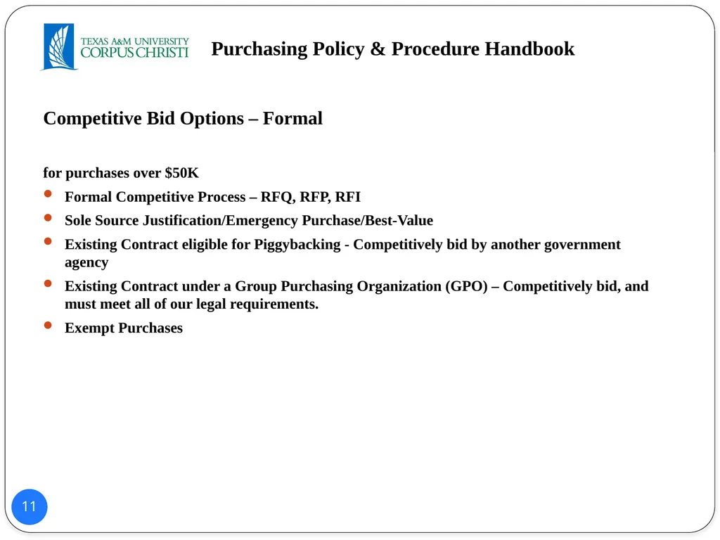 POLICY AND PROCEDURES HANDBOOK TEXAS A&M - slide 11 of 65