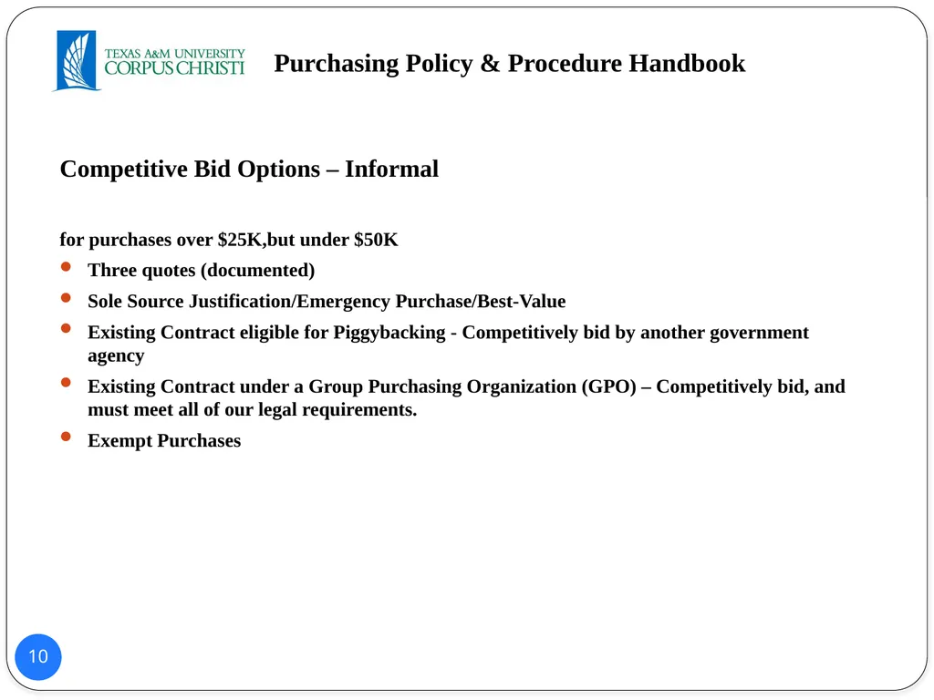 POLICY AND PROCEDURES HANDBOOK TEXAS A&M - slide 10 of 65