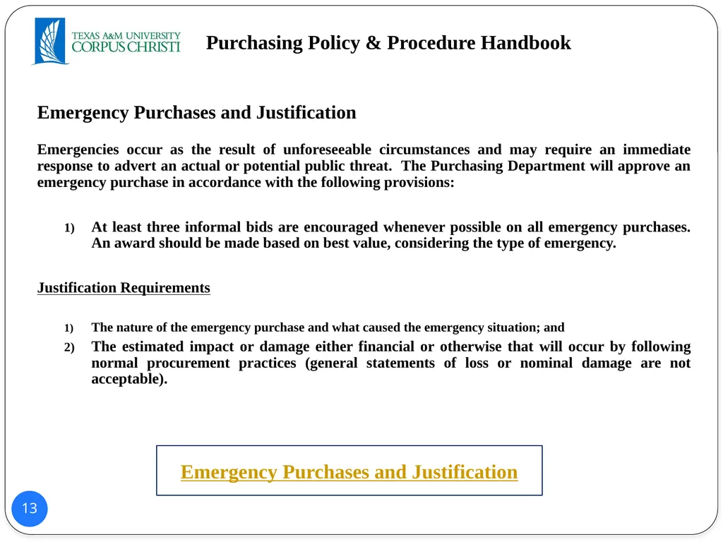 POLICY AND PROCEDURES HANDBOOK TEXAS A&M - slide 13 of 65
