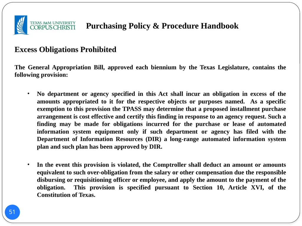 POLICY AND PROCEDURES HANDBOOK TEXAS A&M - slide 51 of 65
